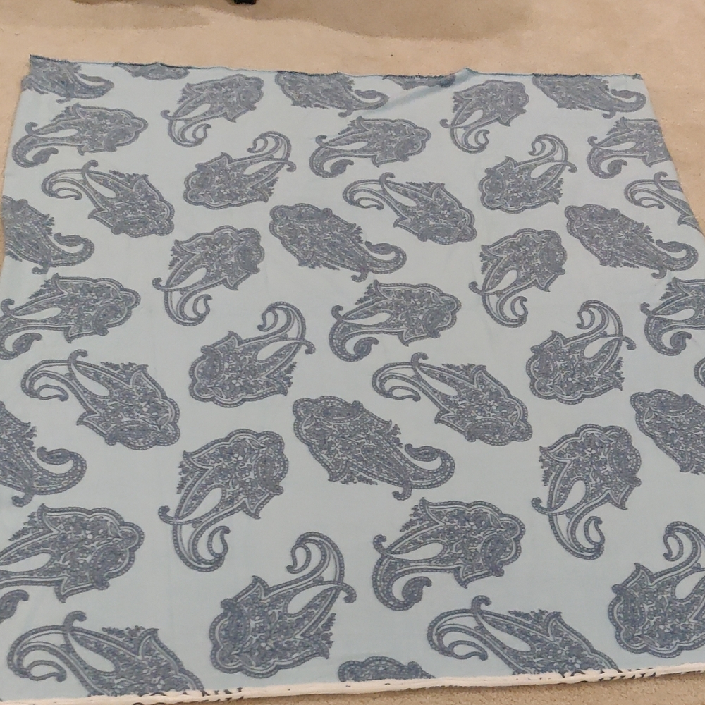 Fleece Fabric Remnant Light Blue & Navy Paisley Print Y2K Vintage Country Chic